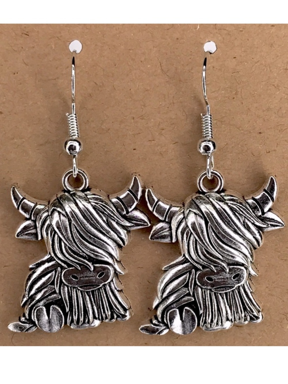 Silver Highland Cow Earrings Fashion Jewelry